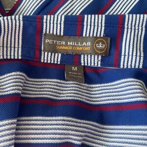 Peter Millar Summer Comfort Striped Polo Red White Blue Golf Shirt Sz M